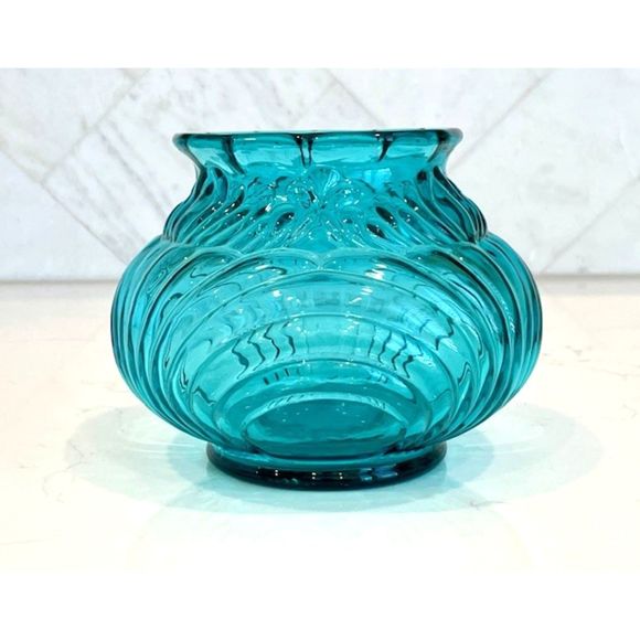 Fenton Teal Blue Caprice Swirl 5" Bowl/Vase - Picture 2 of 6